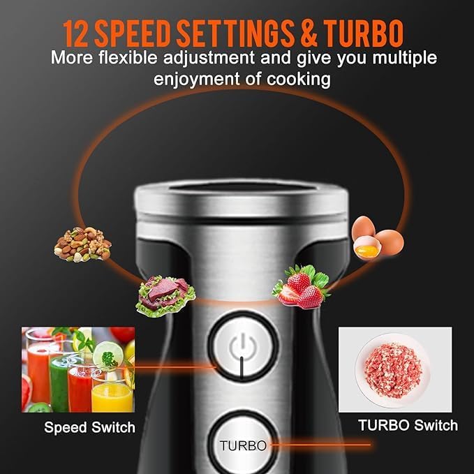 Immersion Blender Handheld, 5-in-1 Hand Blender 12 Speed Turbo Mode St ...