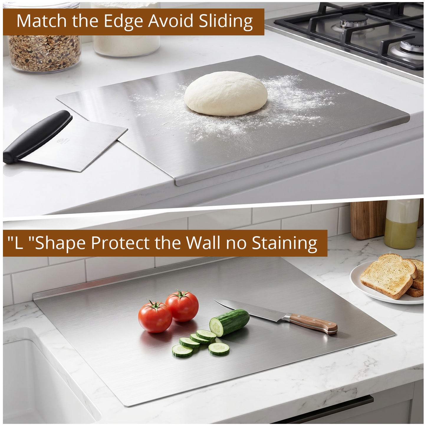 Cutting Boards for Kitchen, AOKIWO Large Stainless Steel Baking Boards with scraper, Suitable for Bread, Meat, Vegetables, (15.7 x 23.6 in)