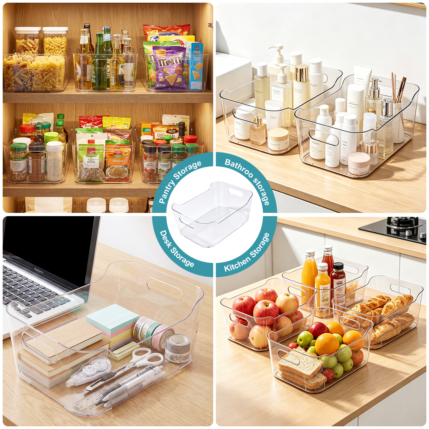 6 Pack Clear Plastic Storage Bins, TAIMASI Plastic Pantry Organizers and Storage Bins with Handle, Multi-Use Clear Storage Containers for Home, Kitchen, Cabinet, Fridge Organization