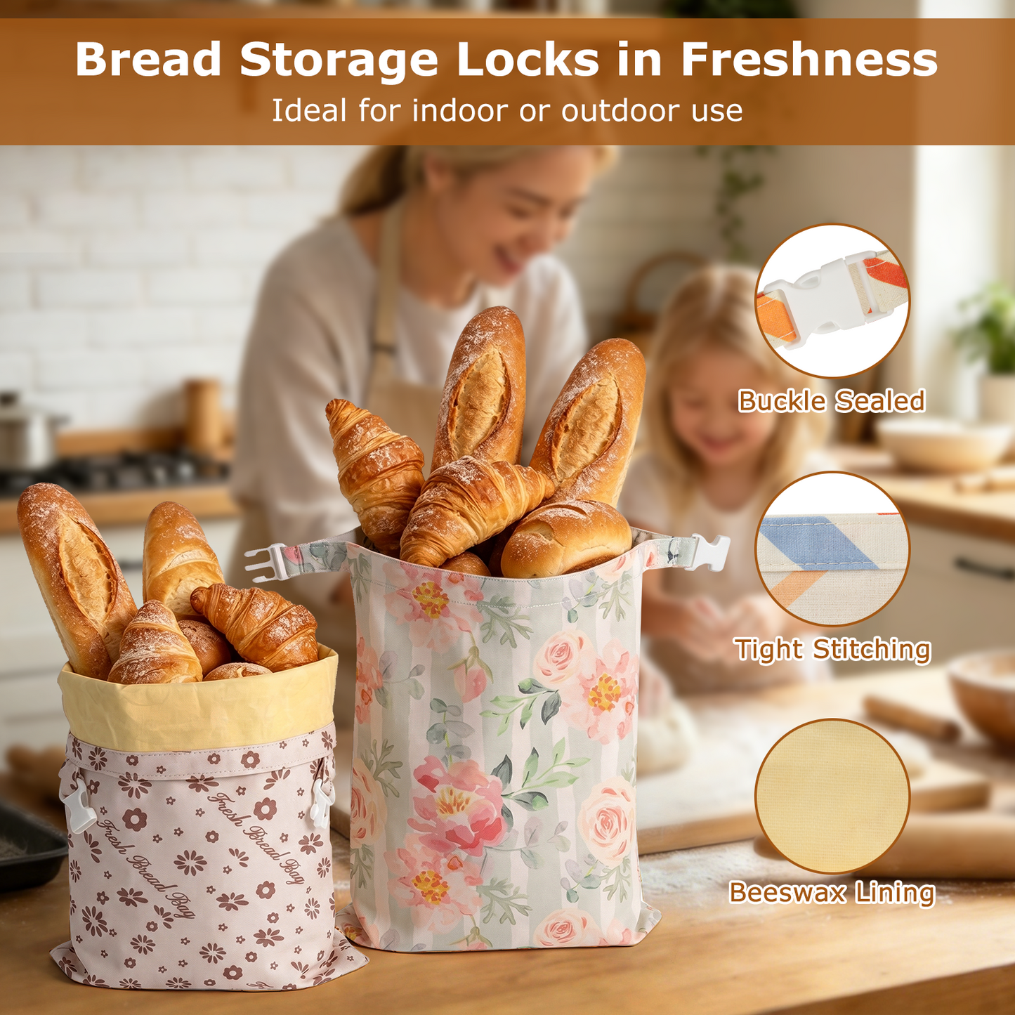 Beeswax Bread Bag, TAIMASI 2 Pack Beeswax Bread Storage Bags for Homemade Bread, Reusable Bread Sourdough Bags, 17 x 12.6'' Cotton Linen Bread Storage Bag