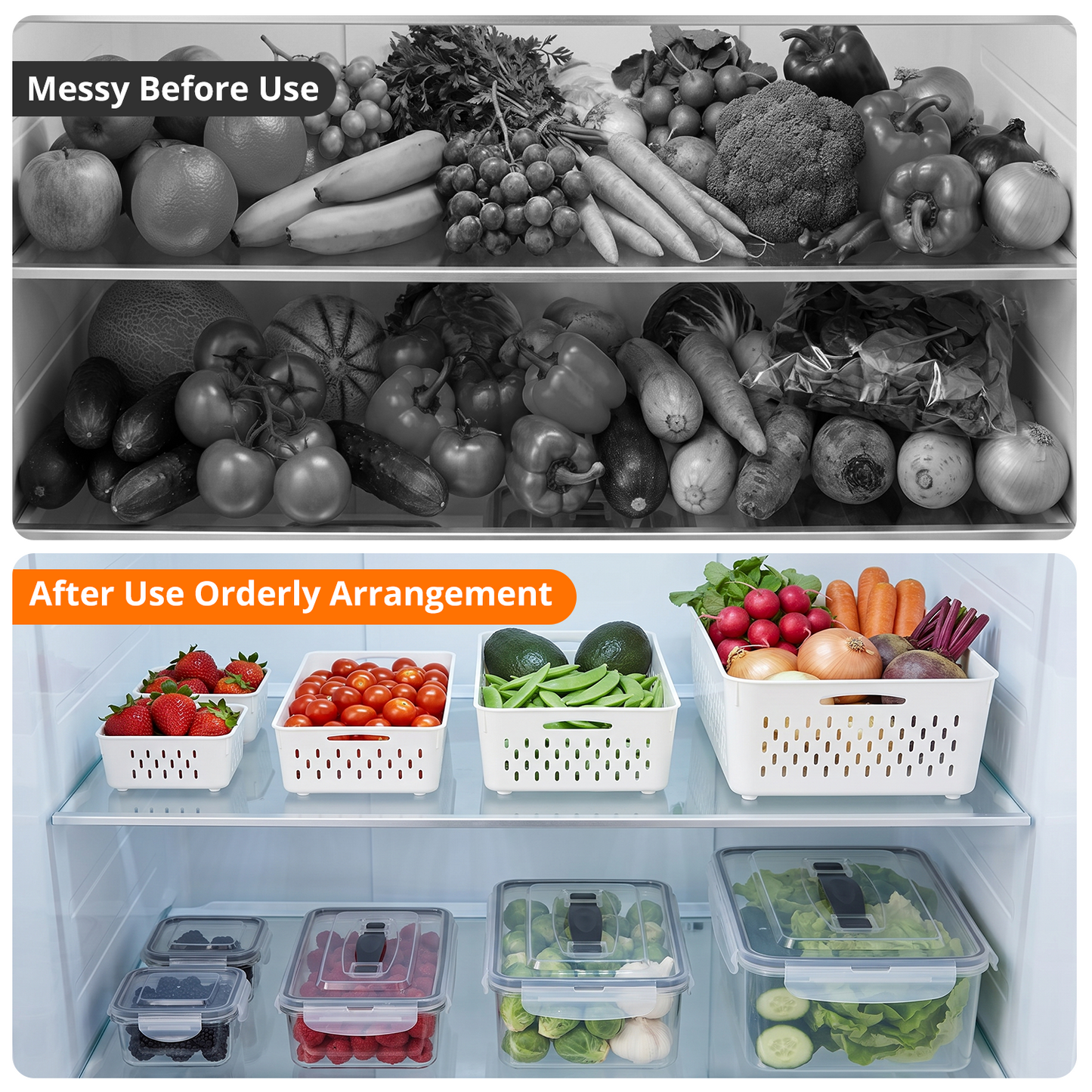 10 Pack Fruit Storage Containers for Fridge with Removable Colander & Handle Lid, Refrigerator Organizers and Storage, 10-in-1 Leakproof Organizer for Salad, Berries, Vegetables & Meat.