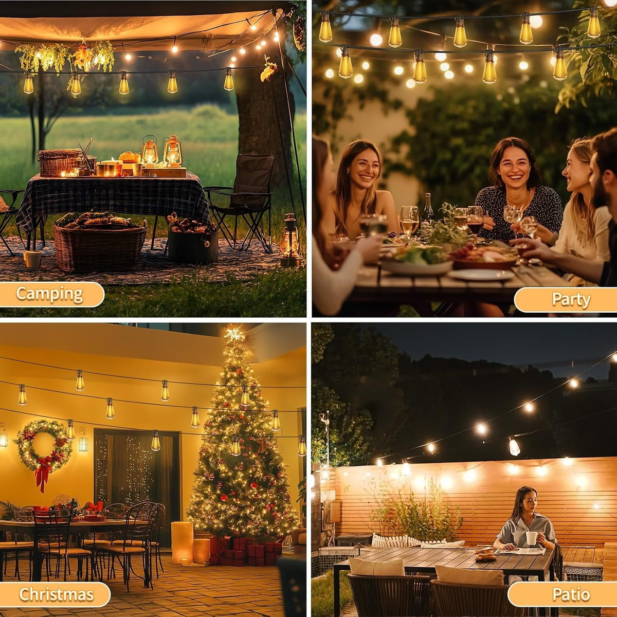 50FT Solar String Lights Outdoor Waterproof, Patio Lights with Remote Control & 18+1 Dimmable ST38 Edison Bulbs Shatterproof,Solar Powered String Lights for Outside Garden Backyard
