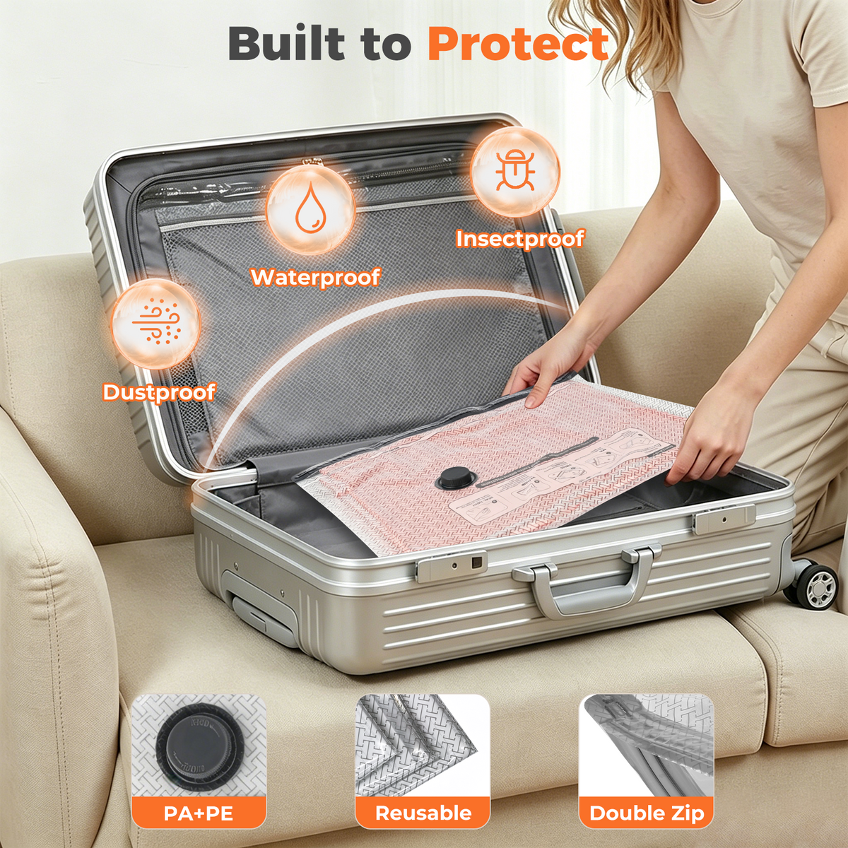 Mibote Vacuum Bags for Travel with Rechargeable Pump, 9 Combo Space Saver Compression Packing Seal Storage for Clothes Luggage