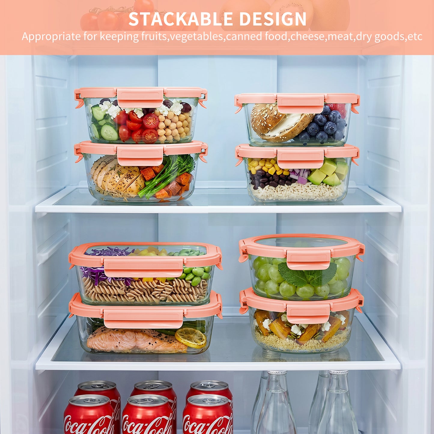 36 Pcs Glass Food Storage Containers with Tempered Lids Set, Borosilicate Oven-Safe(-4°F~950°F), Airtight Meal Prep Lunch Box Containers (18 Containers & 18 Lids), Pink