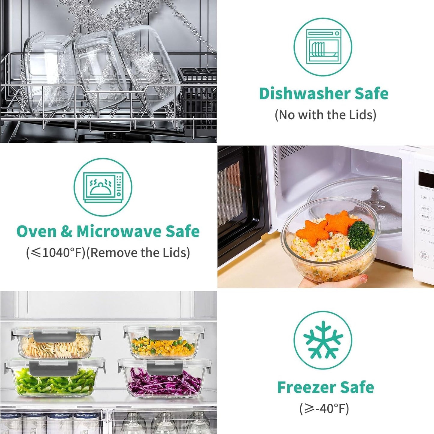 34pcs Glass Food Storage Containers with Lids Set, Airtight Meal Prep Containers (17 Containers & 17 Lids), Gray