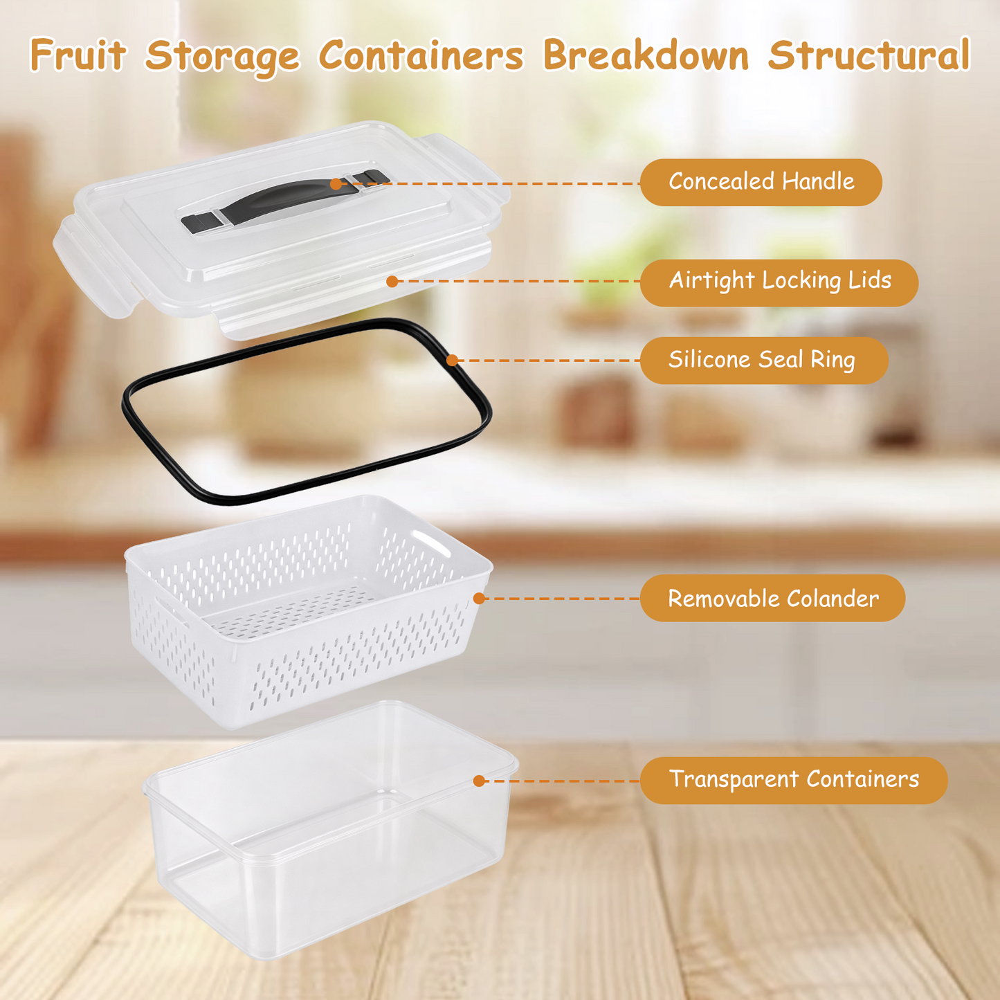 10 Pack Fruit Storage Containers for Fridge with Removable Colander & Handle Lid, Refrigerator Organizers and Storage, 10-in-1 Leakproof Organizer for Salad, Berries, Vegetables & Meat.