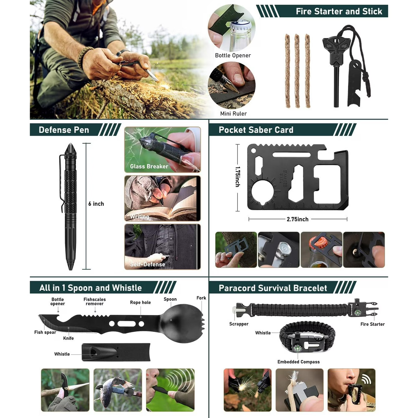 Survival Kit 260Pcs Survival Gear and Supplies for Camping Hiking Hunting Outdoor Adventure Professional Emergency Kit
