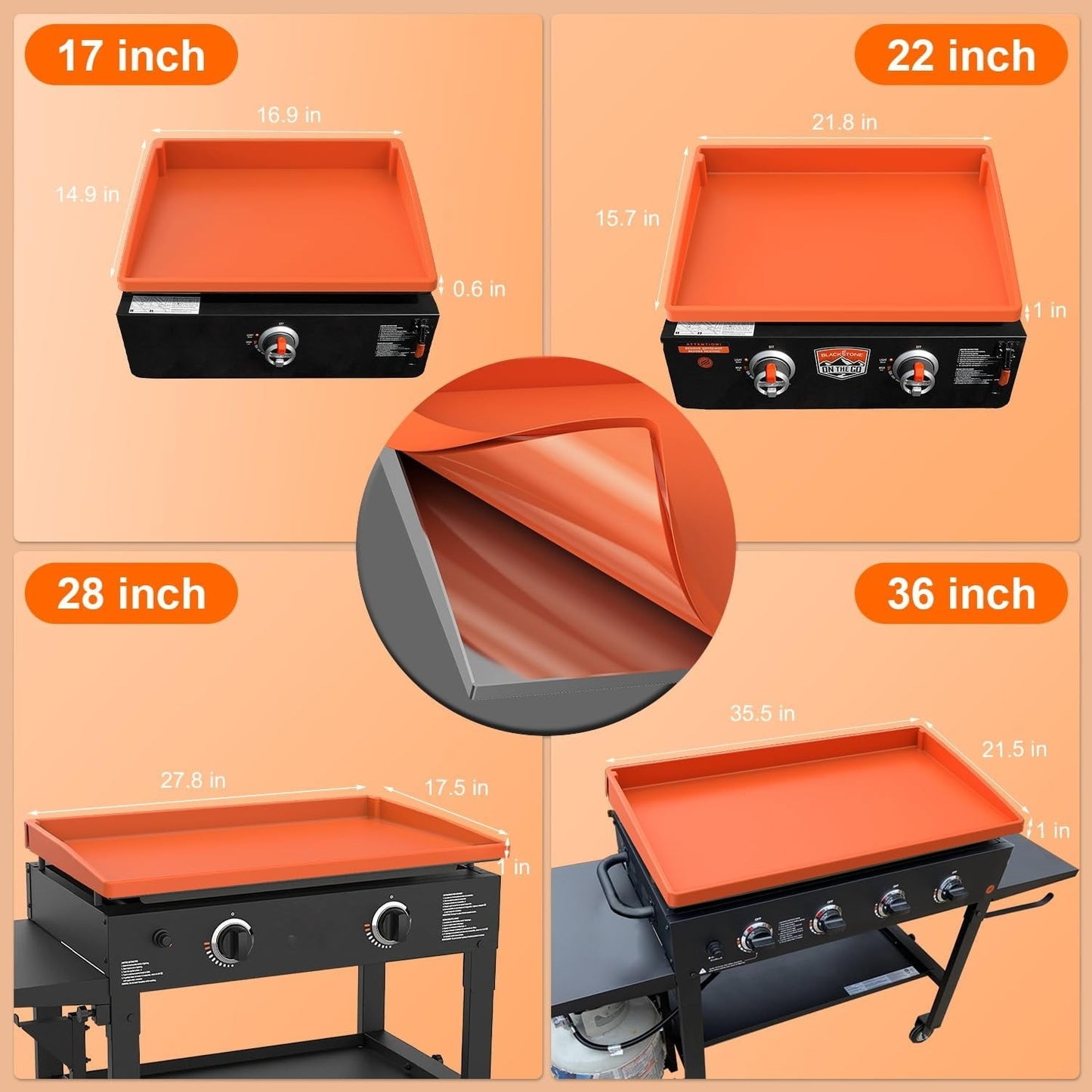 Mibote 22 Inch Griddle Cover for Blackstone, Heavy Duty Food Grade Silicone Protective Mat, Full Edge Design Mat