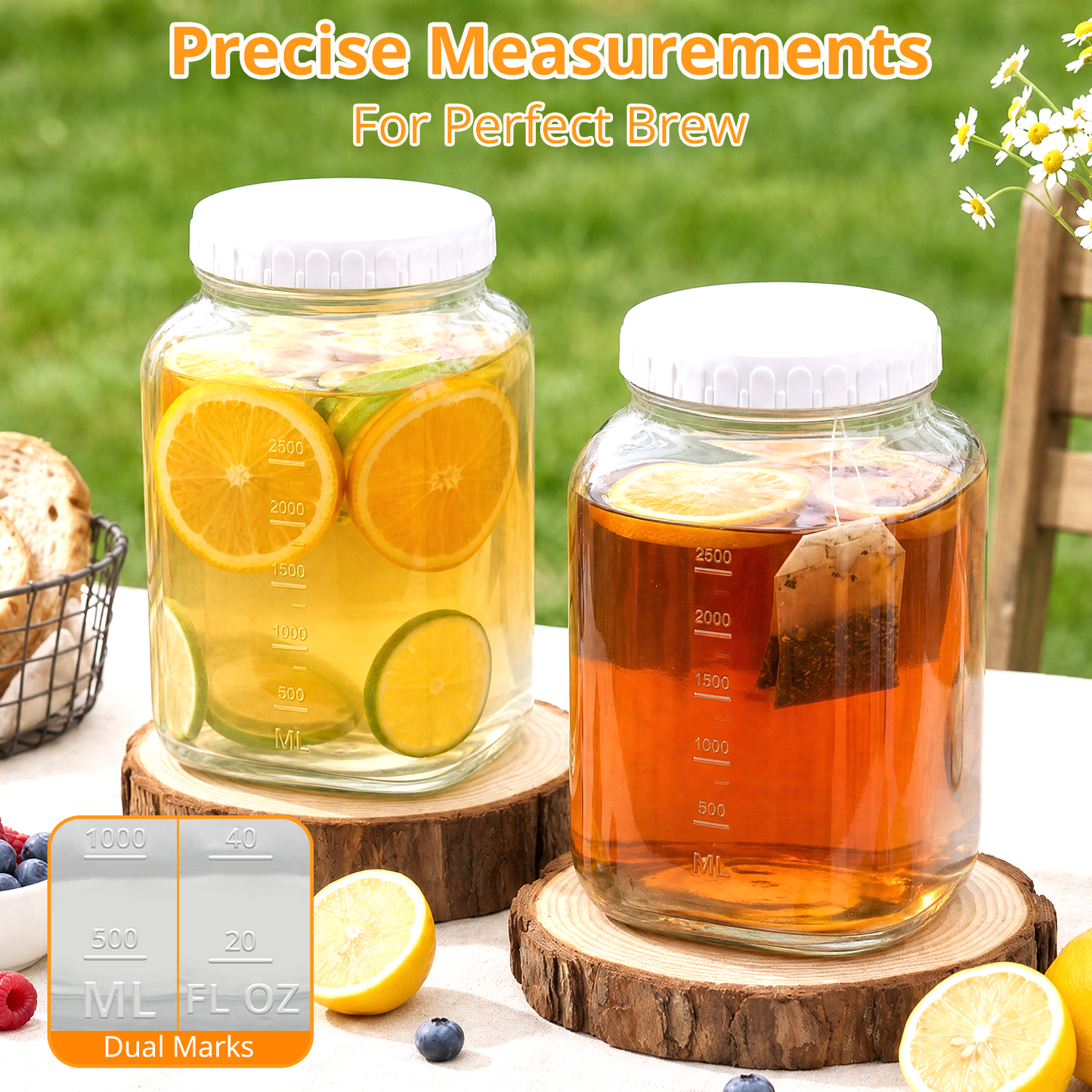 1 Gallon Clear Glass Jar with Lid, TAIMASI 2 Pack Wide-Mouth Large Mason Jars with Silicone Gasket, 2 Scale Mark, Glass Storage Container for Canning, Pickling, Storing Food