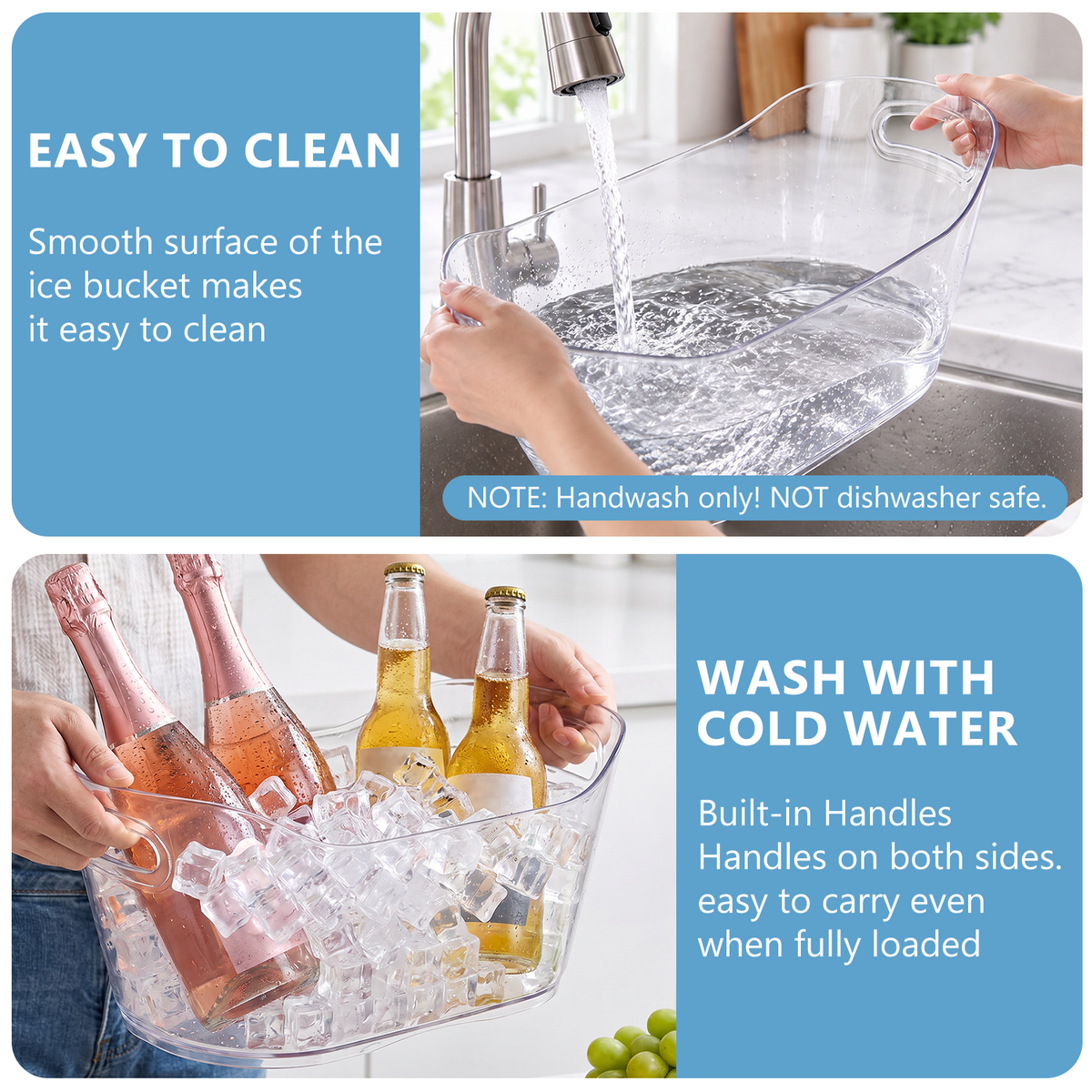 12L Plastic Ice Bucket for Parties with Scoop, TAIMASI 2 Packs BPA Free Large Capacity Drop-Resistant Beverage Tub for Wine, Beer, Juice, Portable Cooler for Outdoor Cocktail Mimosa & Soda Bar