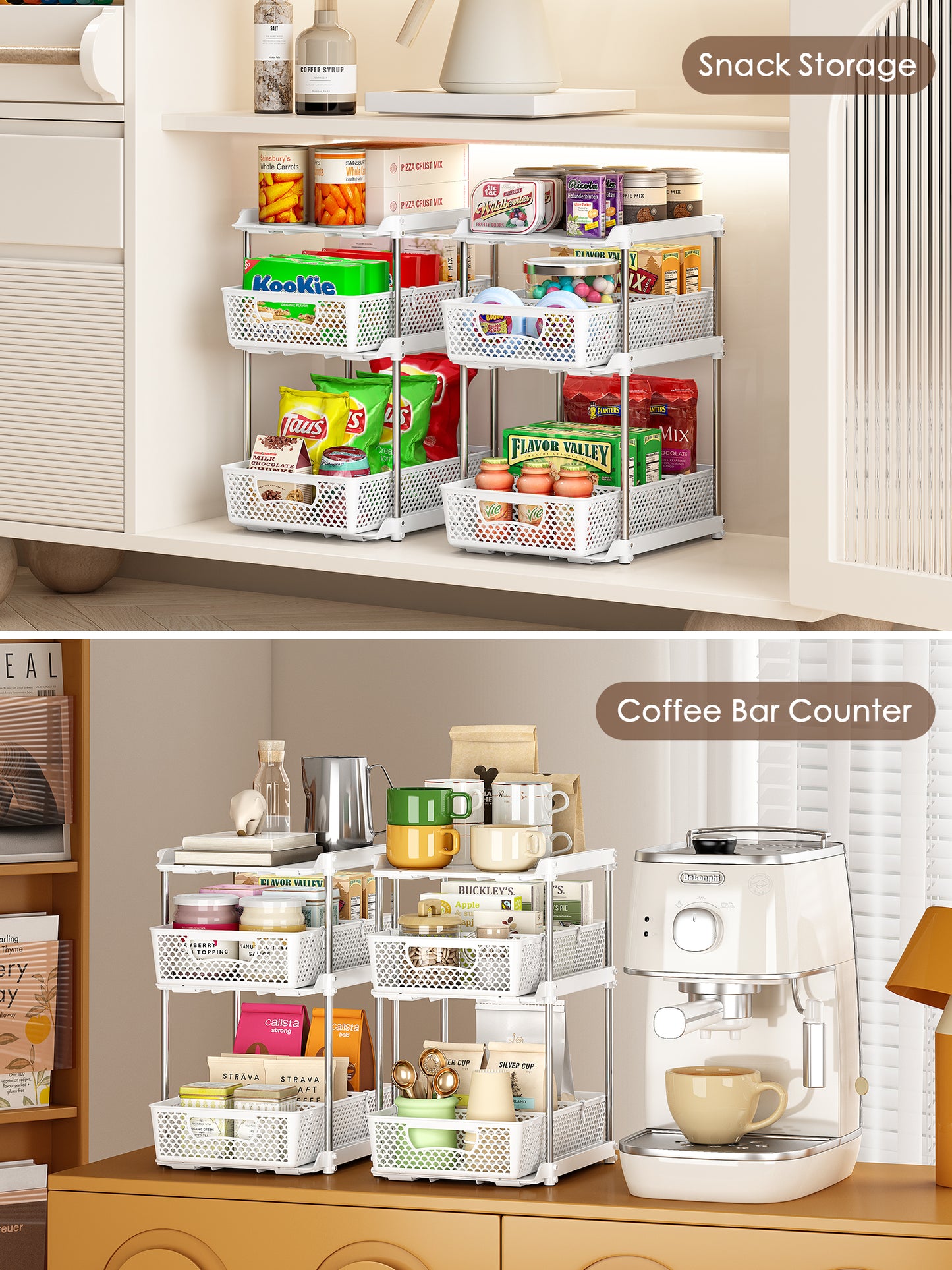 TAIMASI Pull-Out 3 Tier Bathroom Organizers and Storage, Under Sink Organizer, Kitchen Cabinet Organizer White, 3 (Count)