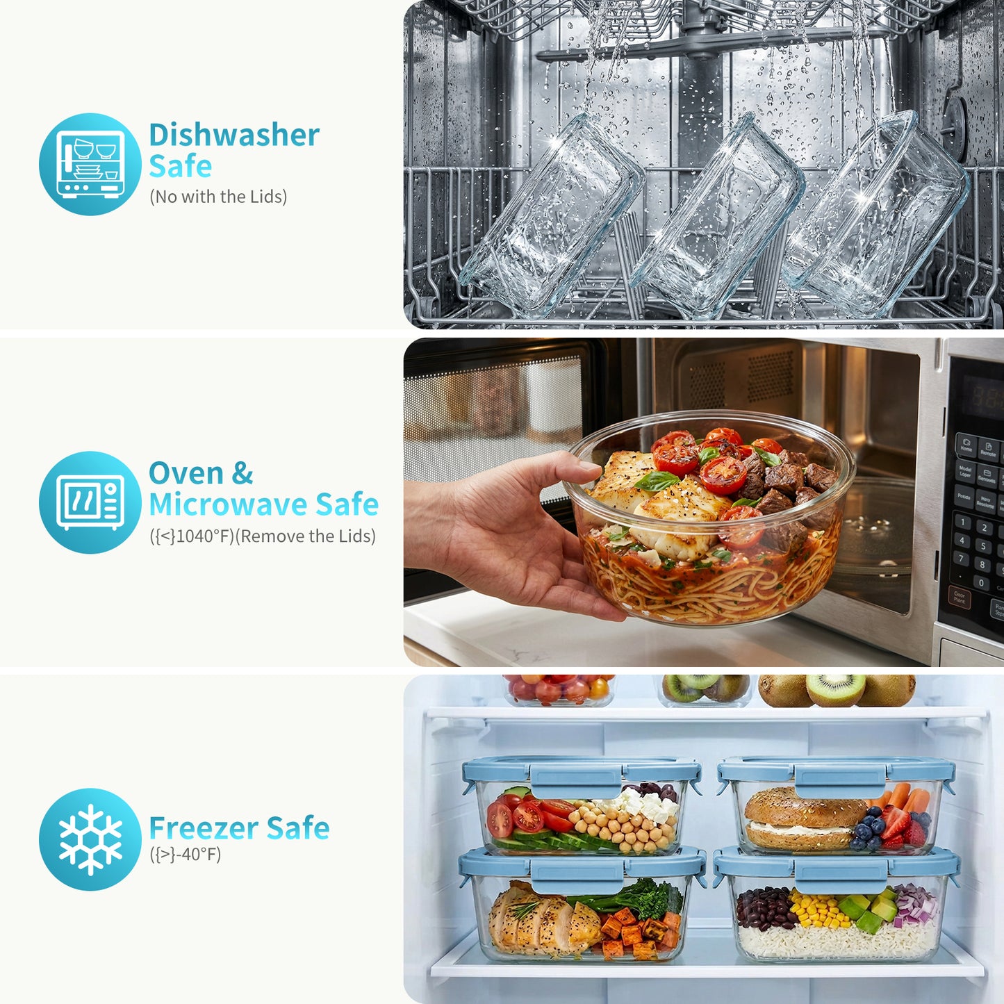36 Pcs Glass Food Storage Containers with Tempered Lids Set, Borosilicate Oven-Safe(-4°F~950°F), Airtight Meal Prep Lunch Box Containers (18 Containers & 18 Lids), Milk blue