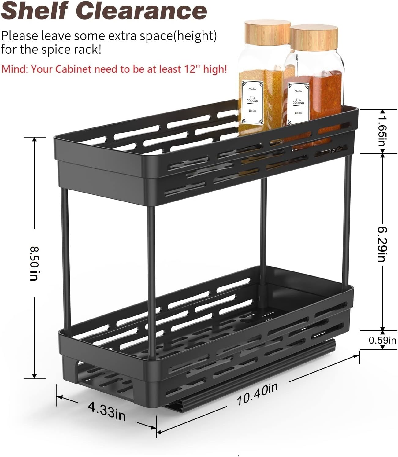 AOKIWO Pull-Out Slide-Out Spice Rack Organizer for Cabinets, Kitchen Spice Shelf (2-Pack)