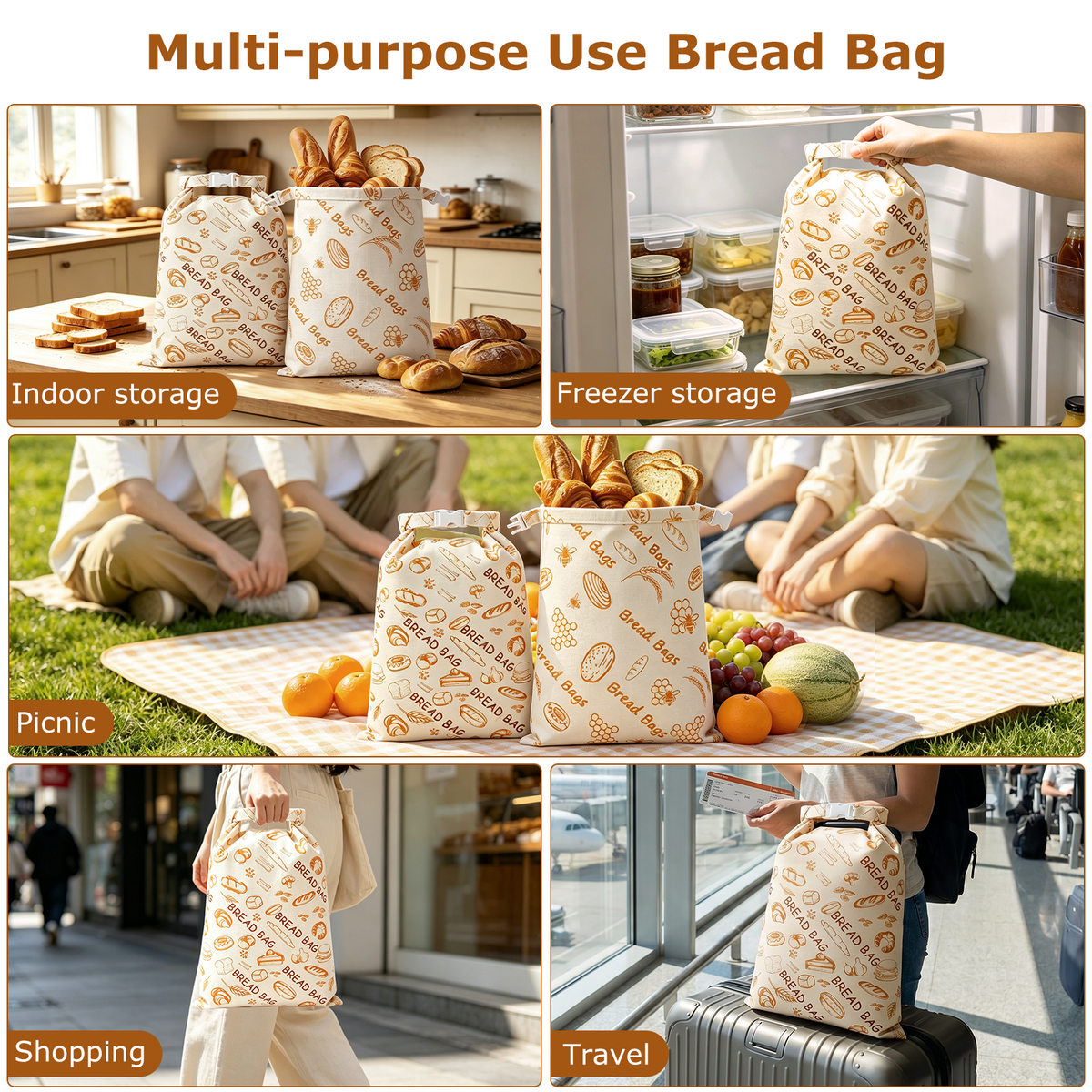 Beeswax Bread Bag, TAIMASI 2 Pack Beeswax Bread Bags for Homemade Bread, Reusable Bread Sourdough Bags, 17 x 12.6'' Cotton Linen Bread Storage Bag