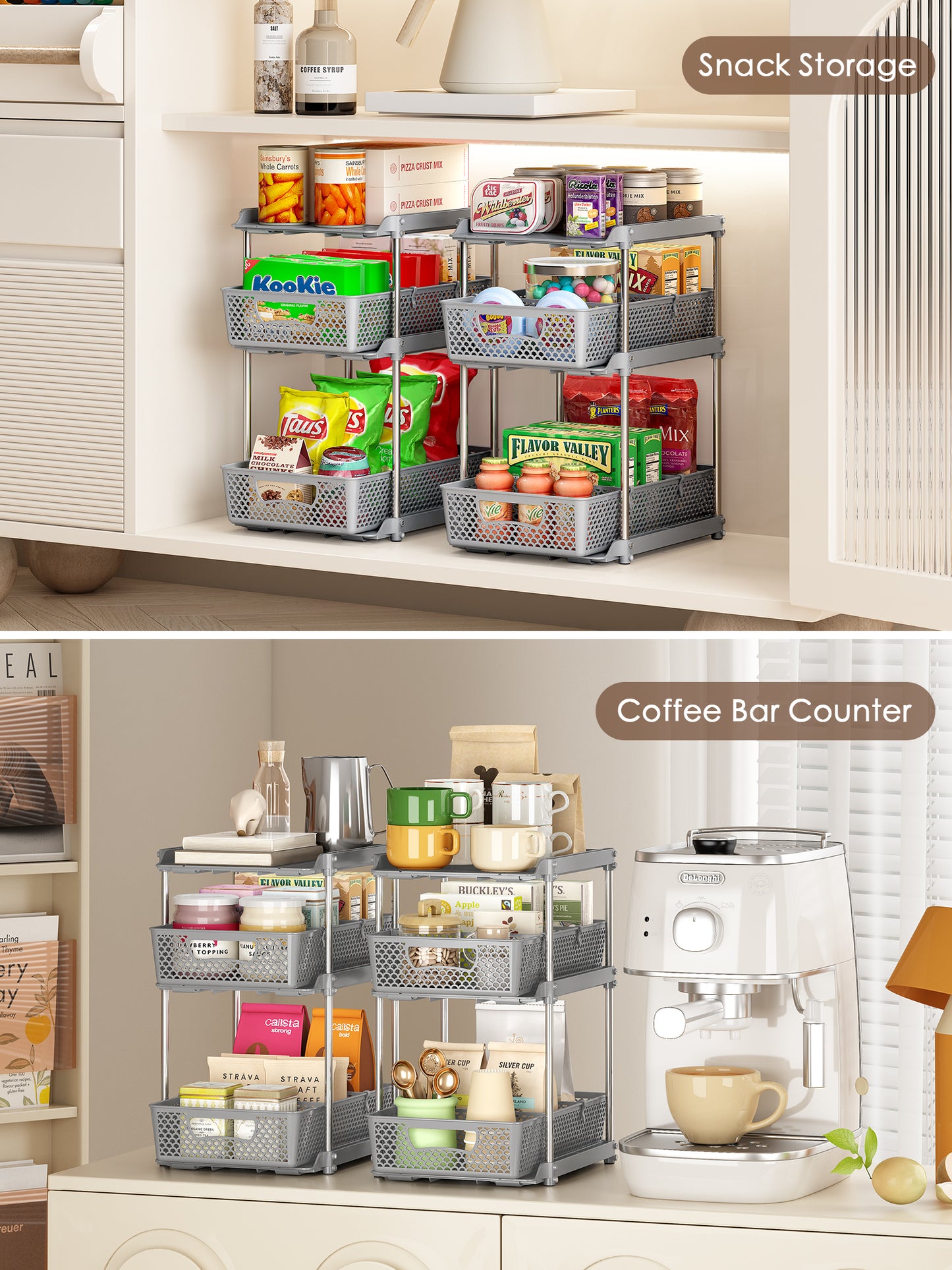 TAIMASI Pull-Out 3 Tier Bathroom Organizers and Storage, Under Sink Organizer, Kitchen Cabinet Organizer Gray, 3 (Count)