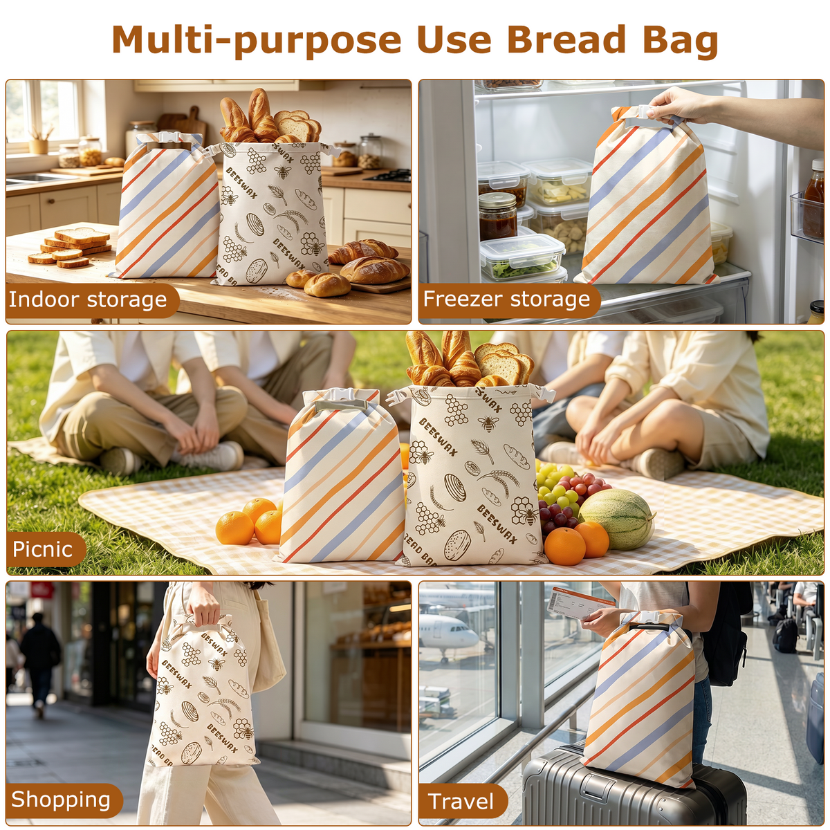 Beeswax Bread Bag, TAIMASI 2 Pack Beeswax Bread Storage Bags for Homemade Bread, Reusable Bread Sourdough Bags, 17 x 12.6'' Cotton Linen Bread Storage Bag