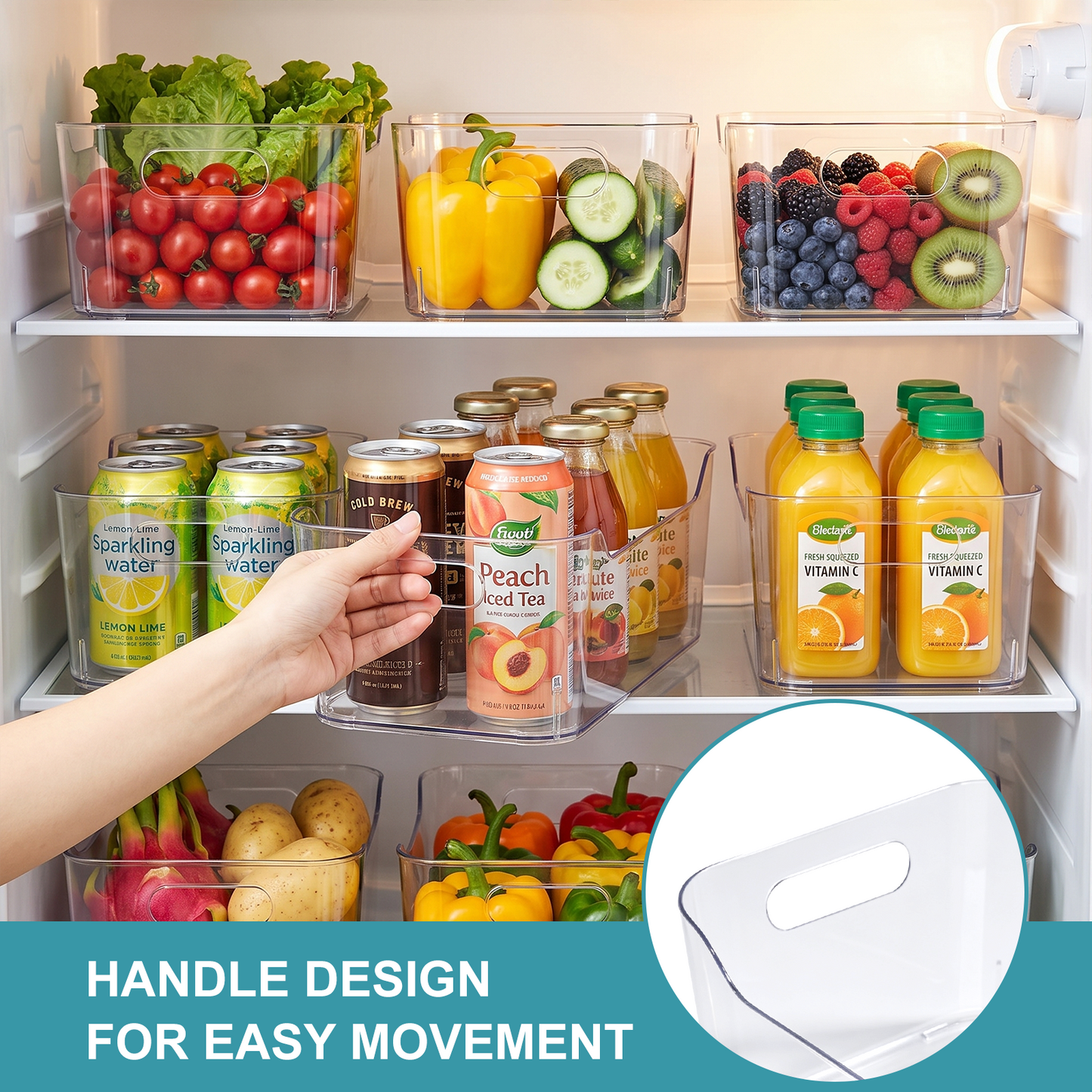 10 Pack Clear Plastic Storage Bins, TAIMASI Plastic Pantry Organizers and Storage Bins with Handle, Multi-Use Clear Storage Containers for Home, Kitchen, Cabinet, Fridge Organization