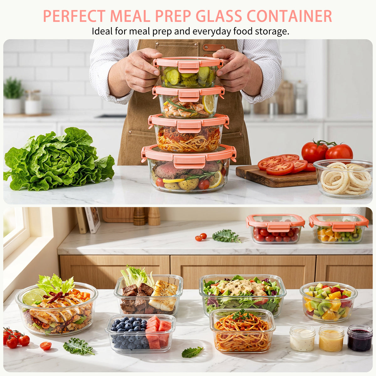 36 Pcs Glass Food Storage Containers with Tempered Lids Set, Borosilicate Oven-Safe(-4°F~950°F), Airtight Meal Prep Lunch Box Containers (18 Containers & 18 Lids), Pink