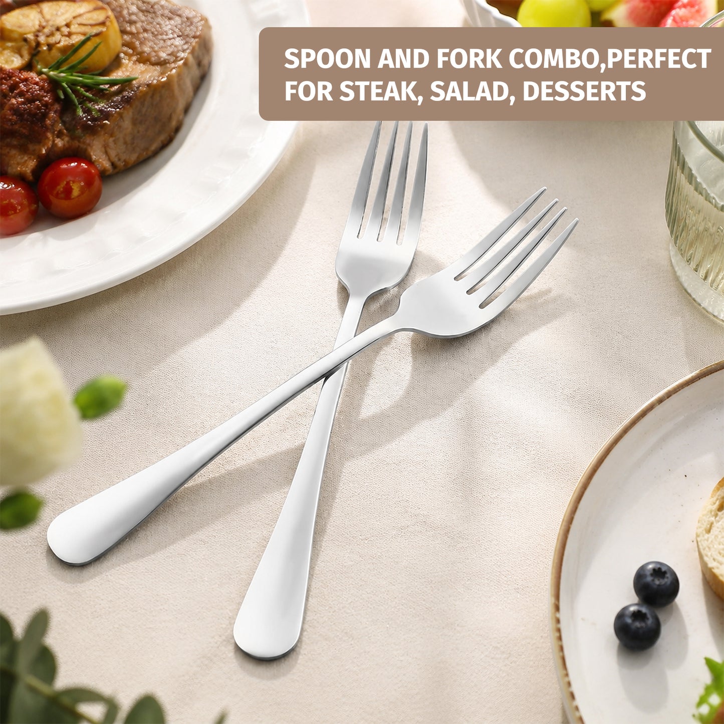 24-Pieces Spoon Fork Silverware Set, TAIMASI Food-Grade Tableware Set for 12, Stainless Steel , Mirror-Polished Dining Flatware Set for Home Restaurant