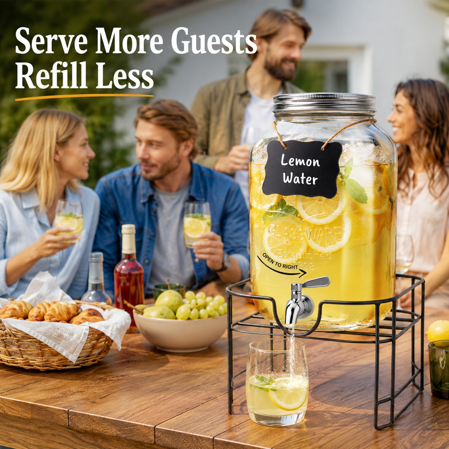 Drink Dispensers, TAIMASI 2 Gallon Glass Beverage Dispenser with Stand & Stainless Steel Spigot for Parties, Lemonade Dispenser for Sun Tea, Picnic