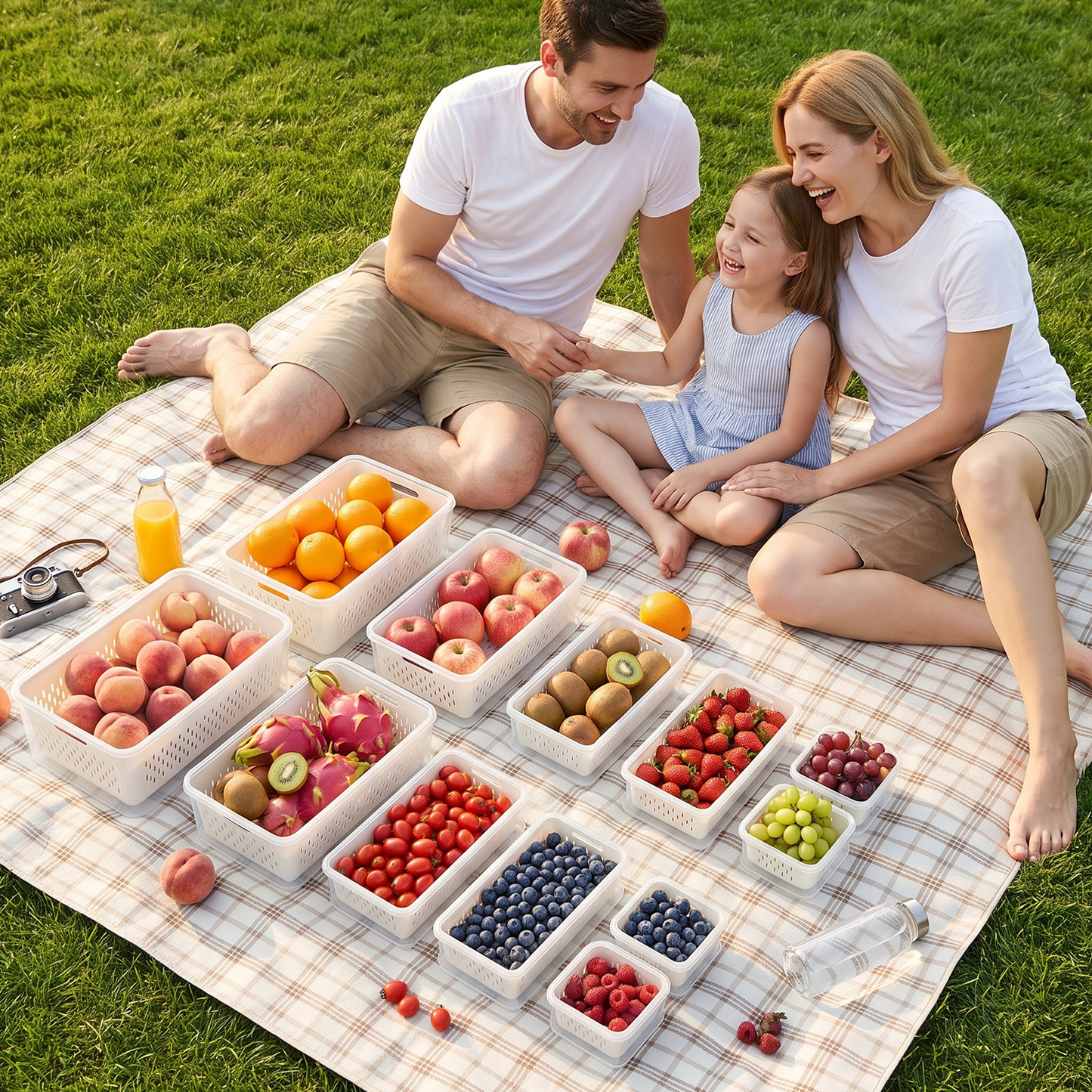 10 Pack Fruit Storage Containers for Fridge with Removable Colander & Handle Lid, Refrigerator Organizers and Storage, 10-in-1 Leakproof Organizer for Salad, Berries, Vegetables & Meat.