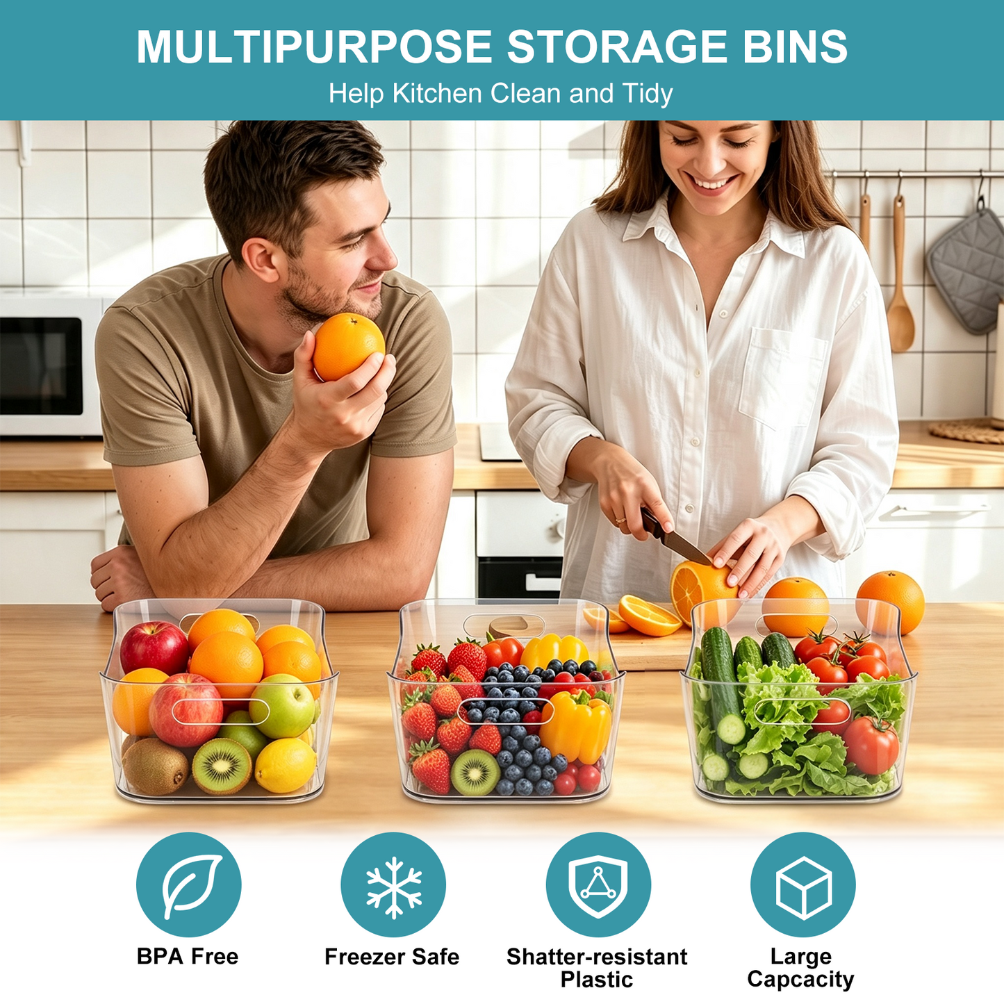 6 Pack Clear Plastic Storage Bins, TAIMASI Plastic Pantry Organizers and Storage Bins with Handle, Multi-Use Clear Storage Containers for Home, Kitchen, Cabinet, Fridge Organization