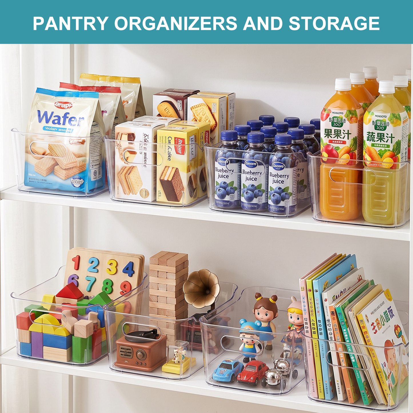 8 Pack Clear Plastic Storage Bins, TAIMASI Plastic Pantry Organizers and Storage Bins with Handle, Multi-Use Clear Storage Containers for Home, Kitchen, Cabinet, Fridge Organization