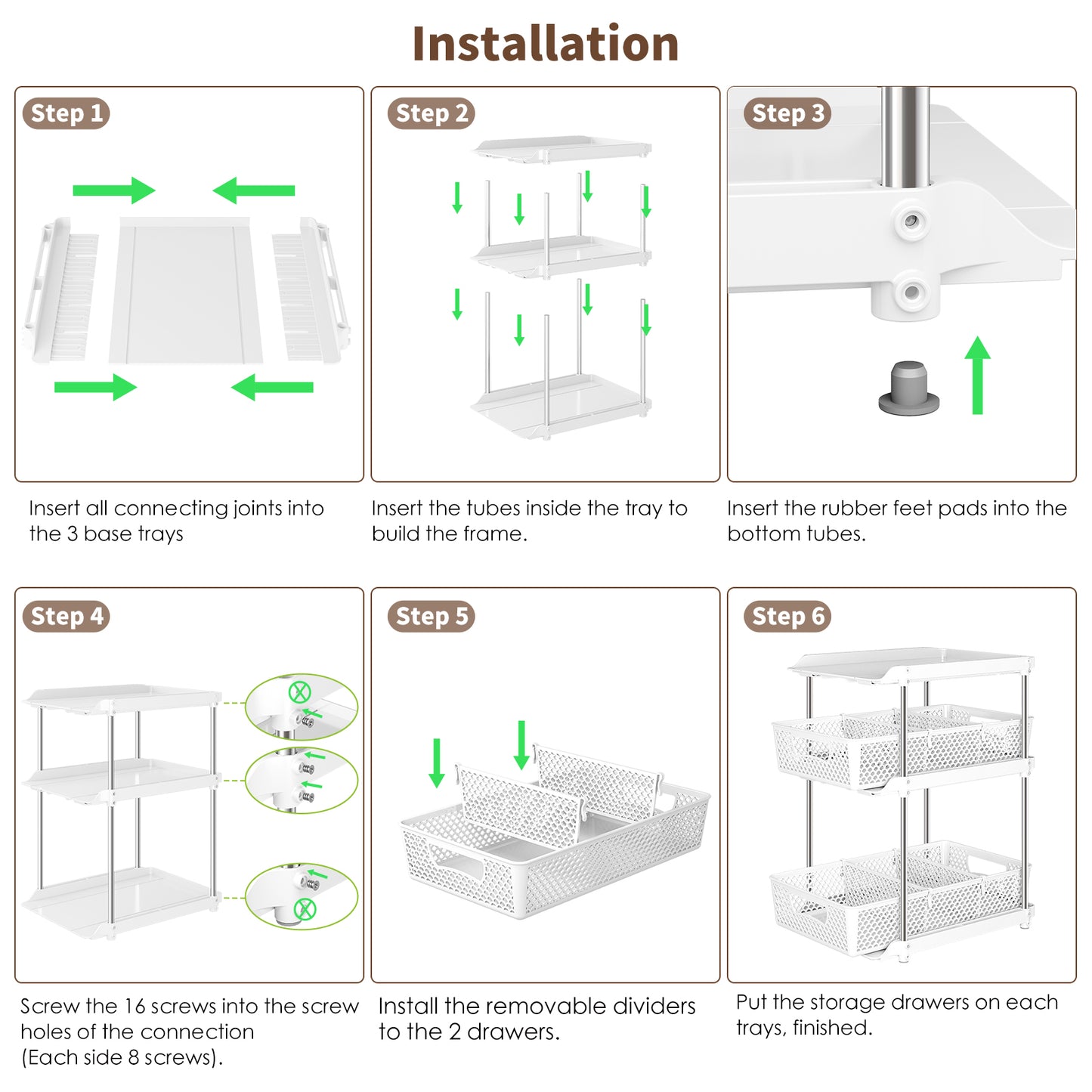 TAIMASI Pull-Out 3 Tier Bathroom Organizers and Storage, Under Sink Organizer, Kitchen Cabinet Organizer White, 3 (Count)