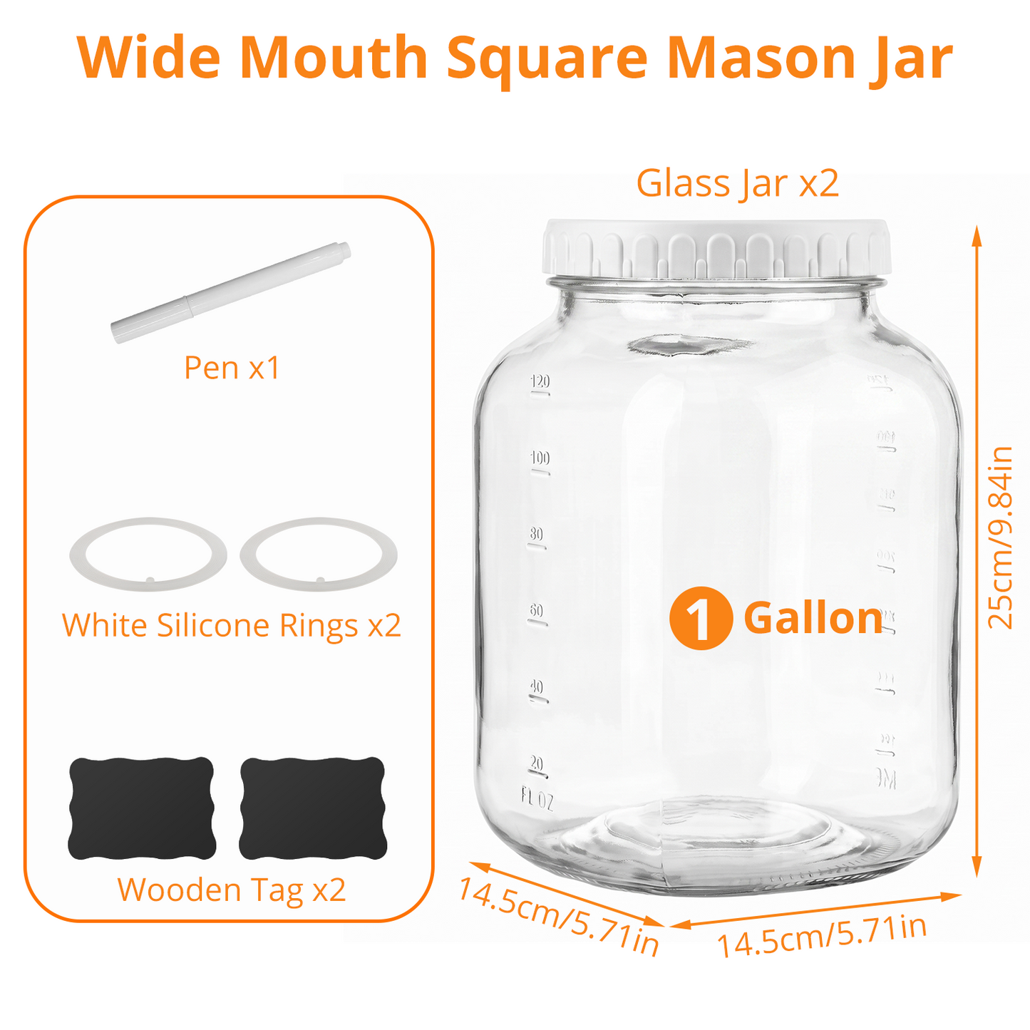 1 Gallon Clear Glass Jar with Lid, TAIMASI 2 Pack Wide-Mouth Large Mason Jars with Silicone Gasket, 2 Scale Mark, Glass Storage Container for Canning, Pickling, Storing Food