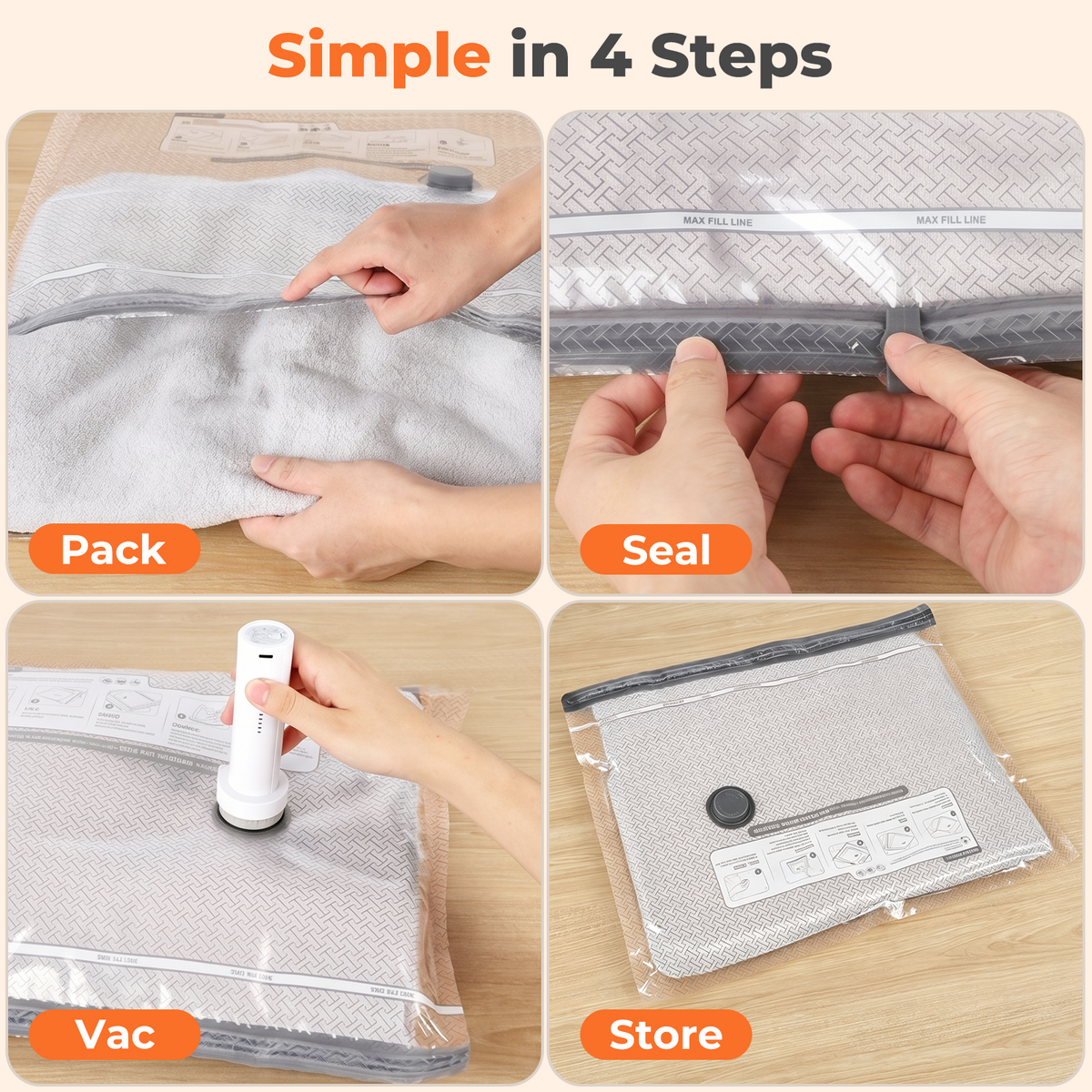 Mibote Vacuum Bags for Travel with Rechargeable Pump, 15 Combo Space Saver Compression Packing Seal Storage for Clothes Luggage