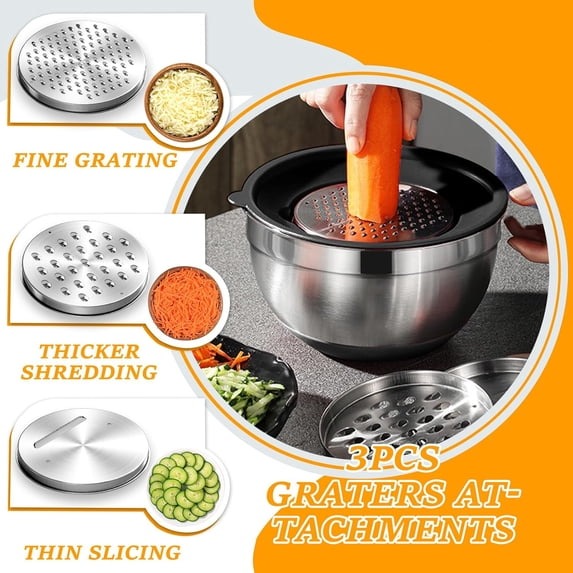 Mixing Bowls with Airtight Lids, AOKIWO 32Pcs Stainless Steel Nesting Non-Slip Bottoms Mixing Serving Bowls Set wtih 3 Grater & Tools Gadgets, 7/4/2.5/2/1.5/1QT Metal Salad Bowls for Serving Preppi