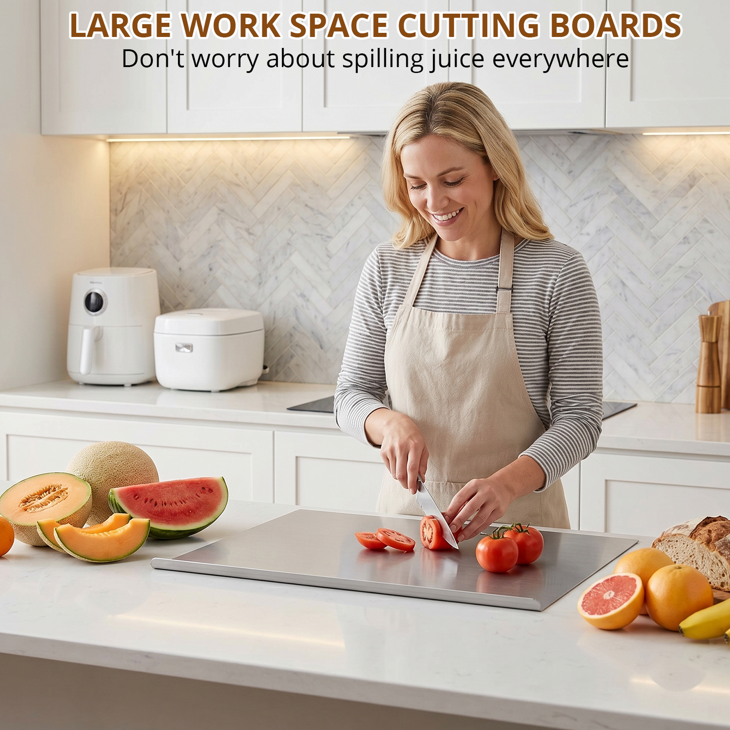 Cutting Boards for Kitchen, AOKIWO Large Stainless Steel Baking Boards with scraper, Suitable for Bread, Meat, Vegetables, (19.7 x 23.6 in)