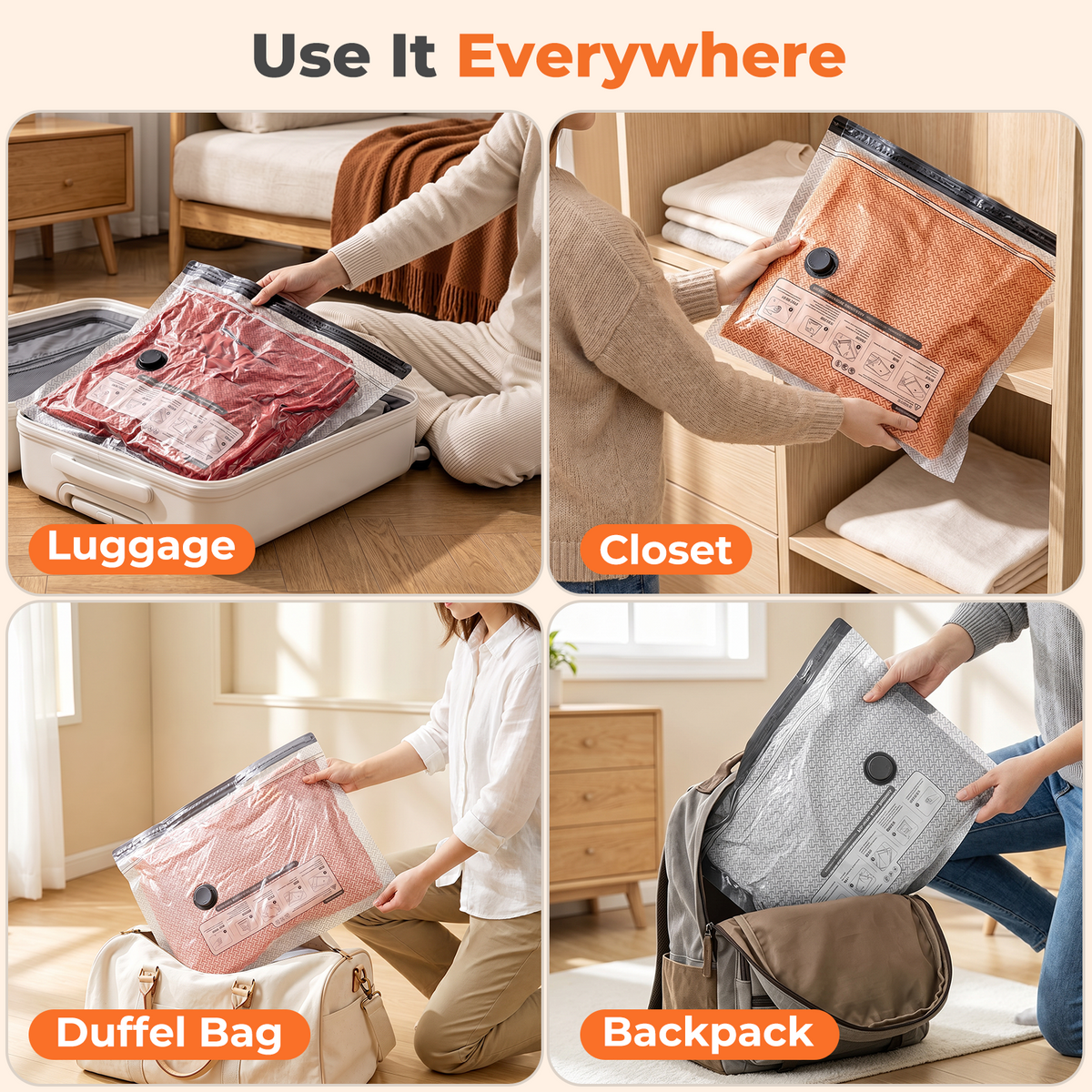 Mibote Vacuum Bags for Travel with Rechargeable Pump, 9 Combo Space Saver Compression Packing Seal Storage for Clothes Luggage