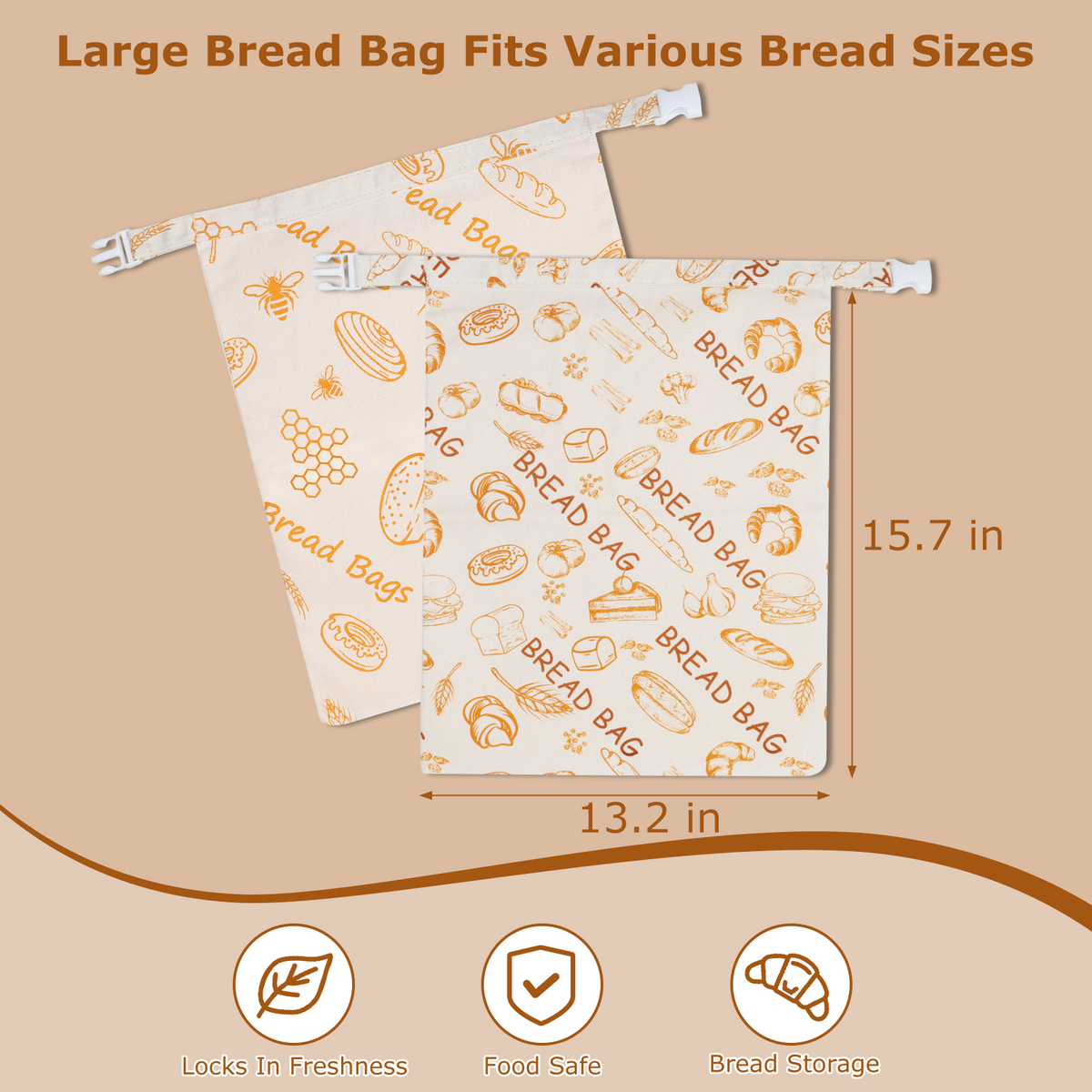 Beeswax Bread Bag, TAIMASI 2 Pack Beeswax Bread Bags for Homemade Bread, Reusable Bread Sourdough Bags, 17 x 12.6'' Cotton Linen Bread Storage Bag