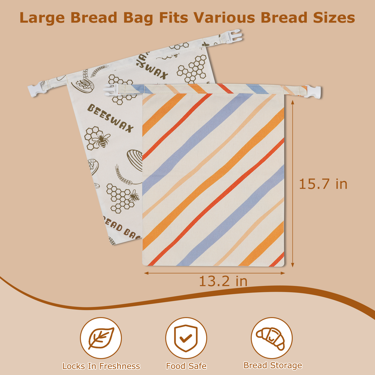 Beeswax Bread Bag, TAIMASI 2 Pack Beeswax Bread Storage Bags for Homemade Bread, Reusable Bread Sourdough Bags, 17 x 12.6'' Cotton Linen Bread Storage Bag