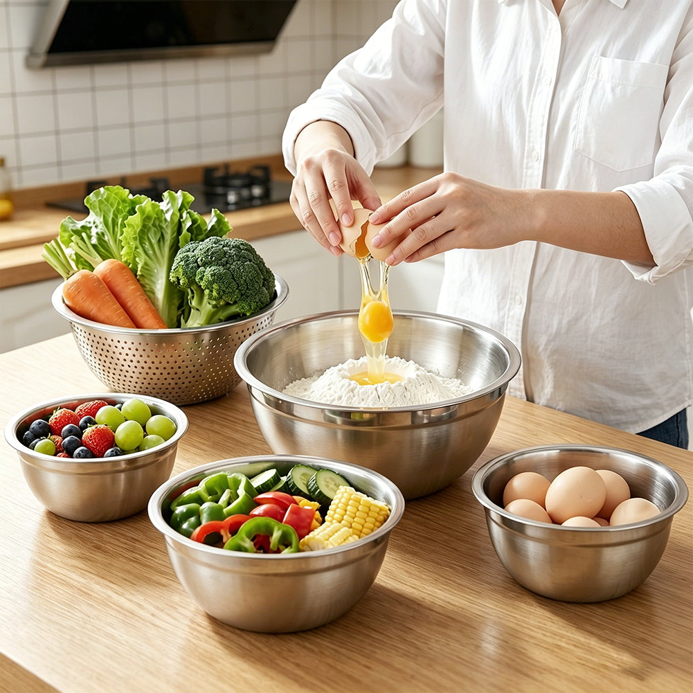 Mixing Bowls with Airtight Lids Set, TAIMASI 30 PCS Stainless Steel Mixing Bowl Set w Colander & Grater, Kitchen Serving Gadgets and Tools