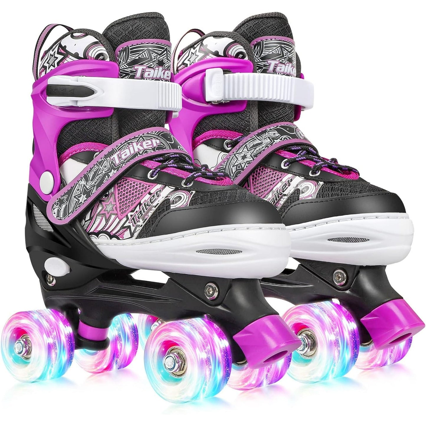 Roller Skates for Girls Boys Kids Toddler, 4 Sizes Adjustable Kids Roller Skates Outdoor Indoor with Light up Wheels