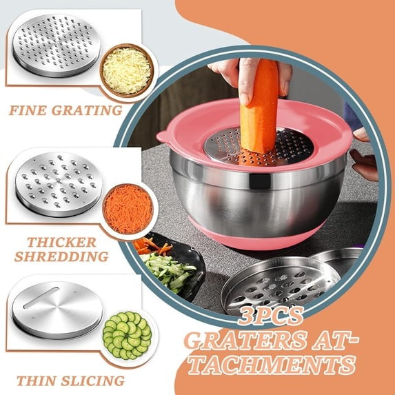 Mixing Bowls with Airtight Lids, AOKIWO 32Pcs Stainless Steel Nesting Non-Slip Bottoms Mixing Serving Bowls Set wtih 3 Grater & Tools Gadgets, 7/4/2.5/2/1.5/1QT Metal Salad Bowls for Serving Preppi