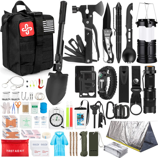 Weituo Survival Kit, 250 Pieces Professional Survival Gear with Molle System Compatible Bag and Emergency Tent, Great Christmas Gift for Men Dad Husband Who Loves Camping Outdoor Adventures