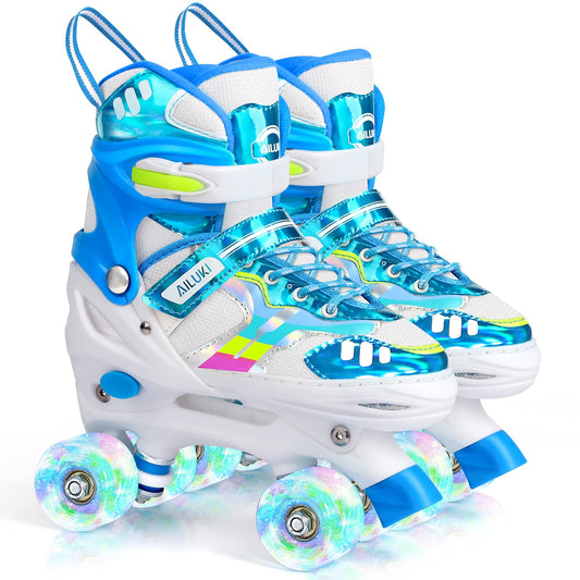 Roller Skates for Girls and Boys,4 Size Adjustable Kids Toddler Roller Skates with Light up Wheels for Toddlers Children Outdoor Indoor / Blue/S