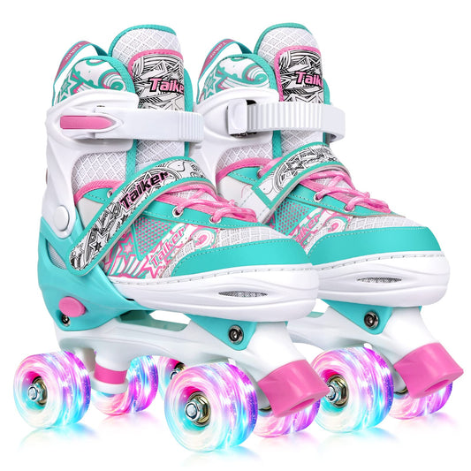 Roller Skates for Girls Boys Kids Toddler, 4 Sizes Adjustable Kids Roller Skates Outdoor Indoor with Light up Wheels