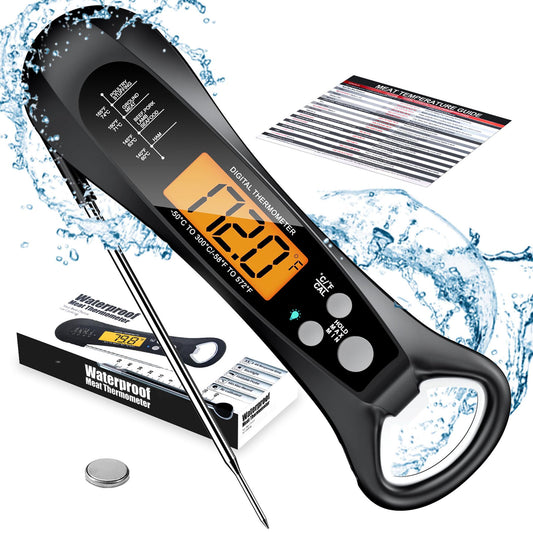 Meat Thermometer Digital, Waterproof Instant Read Meat Thermometers for Grilling and Cooking, for Kitchen and Outside, BBQ, Turkey, Candy, Liquids, Beef