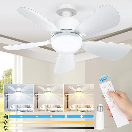 Socket Fan Light 19Inch, Dimmable Small Ceiling Fan with Light and Remote