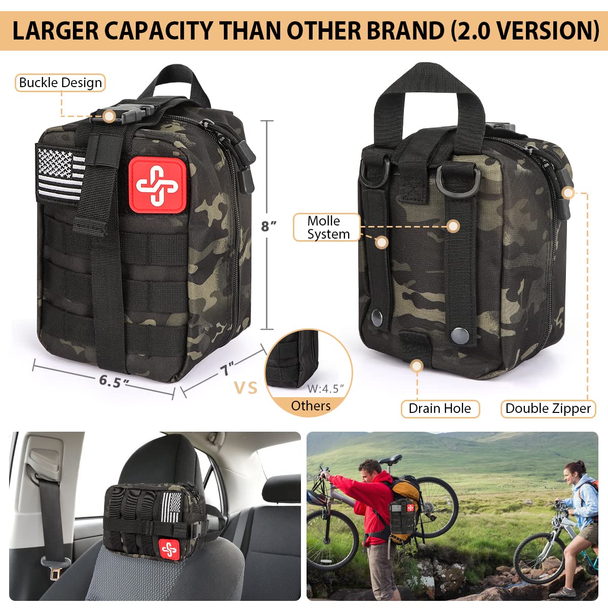 Weituo Survival Kit, 250 Pieces Professional Survival Gear with Molle System Compatible Bag and Emergency Tent, Great Christmas Gift for Men Dad Husband Who Loves Camping Outdoor Adventures