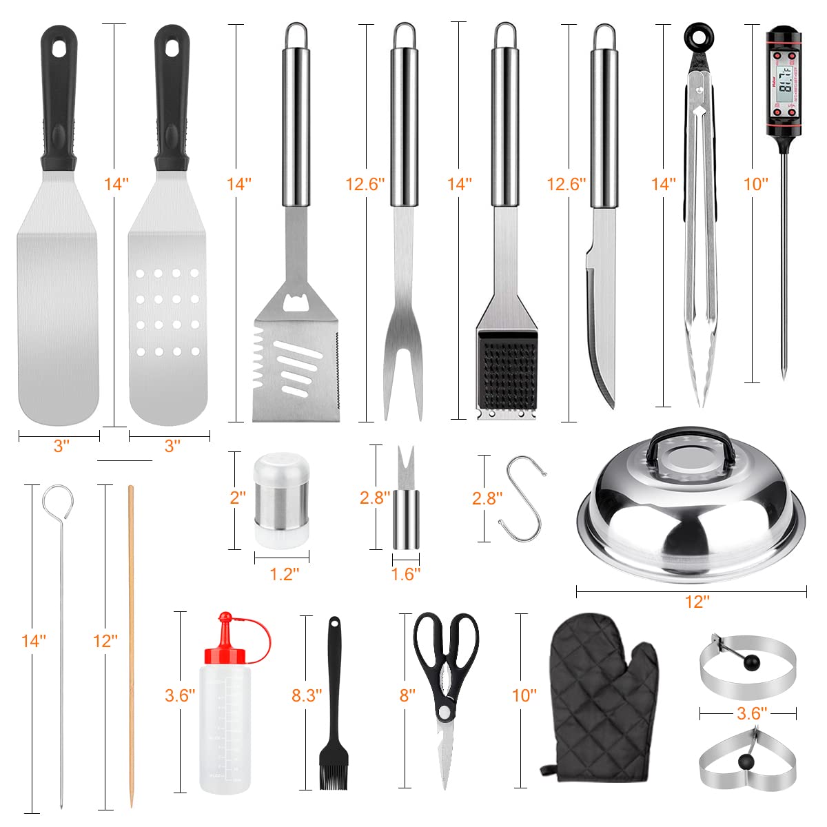 Griddle Accessories Kit, 147pcs Flat Top Grill Accessories Set for Blackstone and Camp Chef,Professional Grill BBQ Spatula Set with Basting Cover,Spatula,Scraper,Bottle,Tongs,Egg Ring