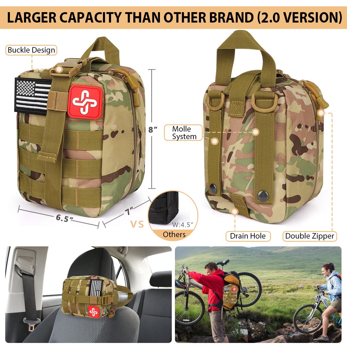 Weituo Survival Kit, 250 Pieces Professional Survival Gear with Molle System Compatible Bag and Emergency Tent, Great Christmas Gift for Men Dad Husband Who Loves Camping Outdoor Adventures