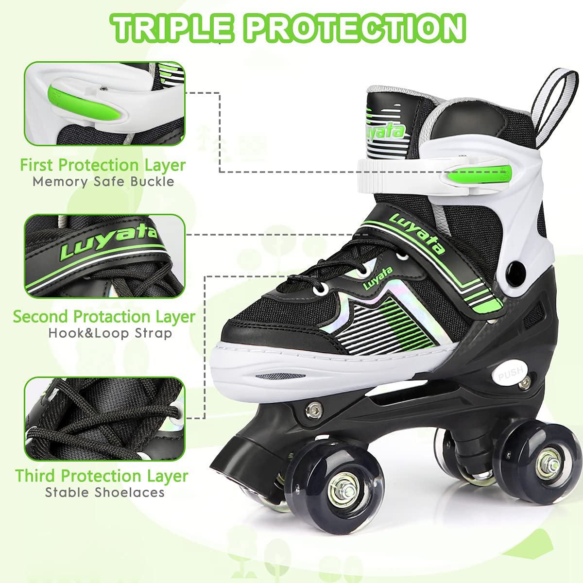 Roller Skates for Girls Boys Adjustable, 4 Size Ages 3-12 , Kids Roller Skates with Light Up 8 Shining Wheels, 3 Color Shining Roller Skates for Toddlers Boys Girls Beginners(Size 10C - 13C US)