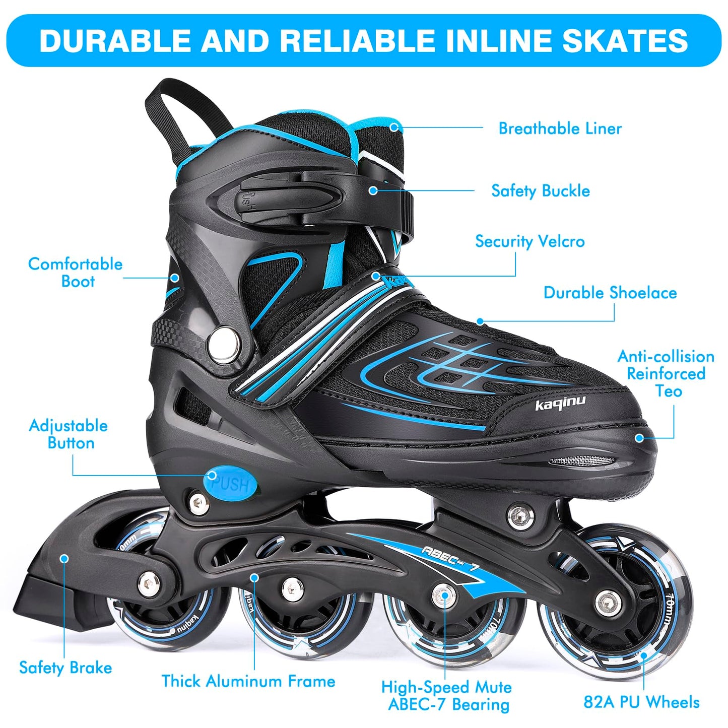 KAQINU Adjustable Inline Skates, Outdoor Inline Skates with Full Illuminating Wheels for Kids and Adults, Women, Girls and Boys