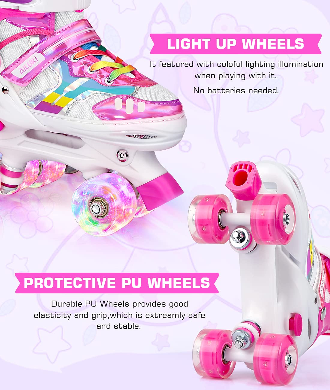 Roller Skates for Girls and Boys,4 Size Adjustable Kids Toddler Roller Skates with Light up Wheels for Toddlers Children Outdoor Indoor / Pink/S