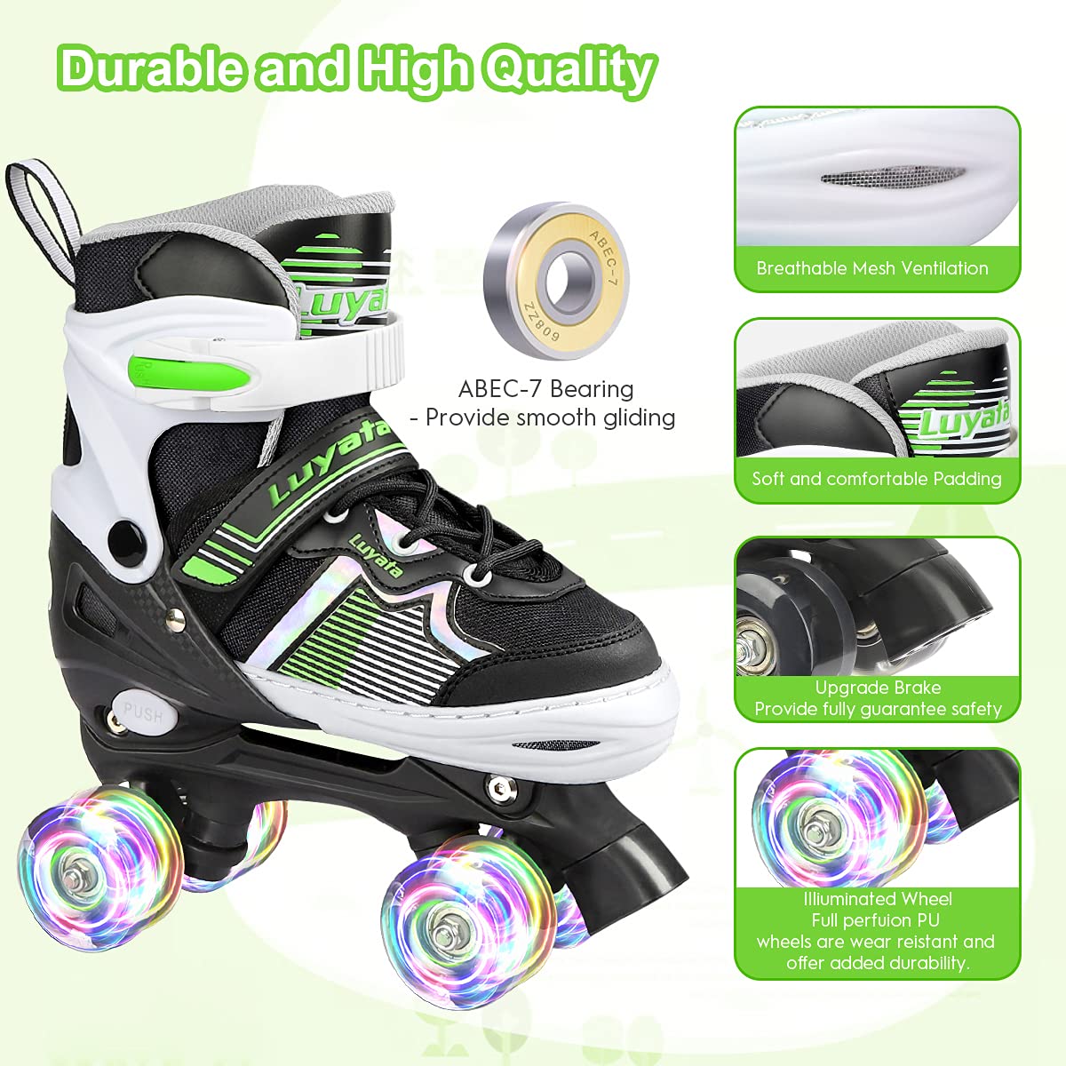 Roller Skates for Girls Boys Adjustable, 4 Size Ages 3-12 , Kids Roller Skates with Light Up 8 Shining Wheels, 3 Color Shining Roller Skates for Toddlers Boys Girls Beginners(Size 10C - 13C US)